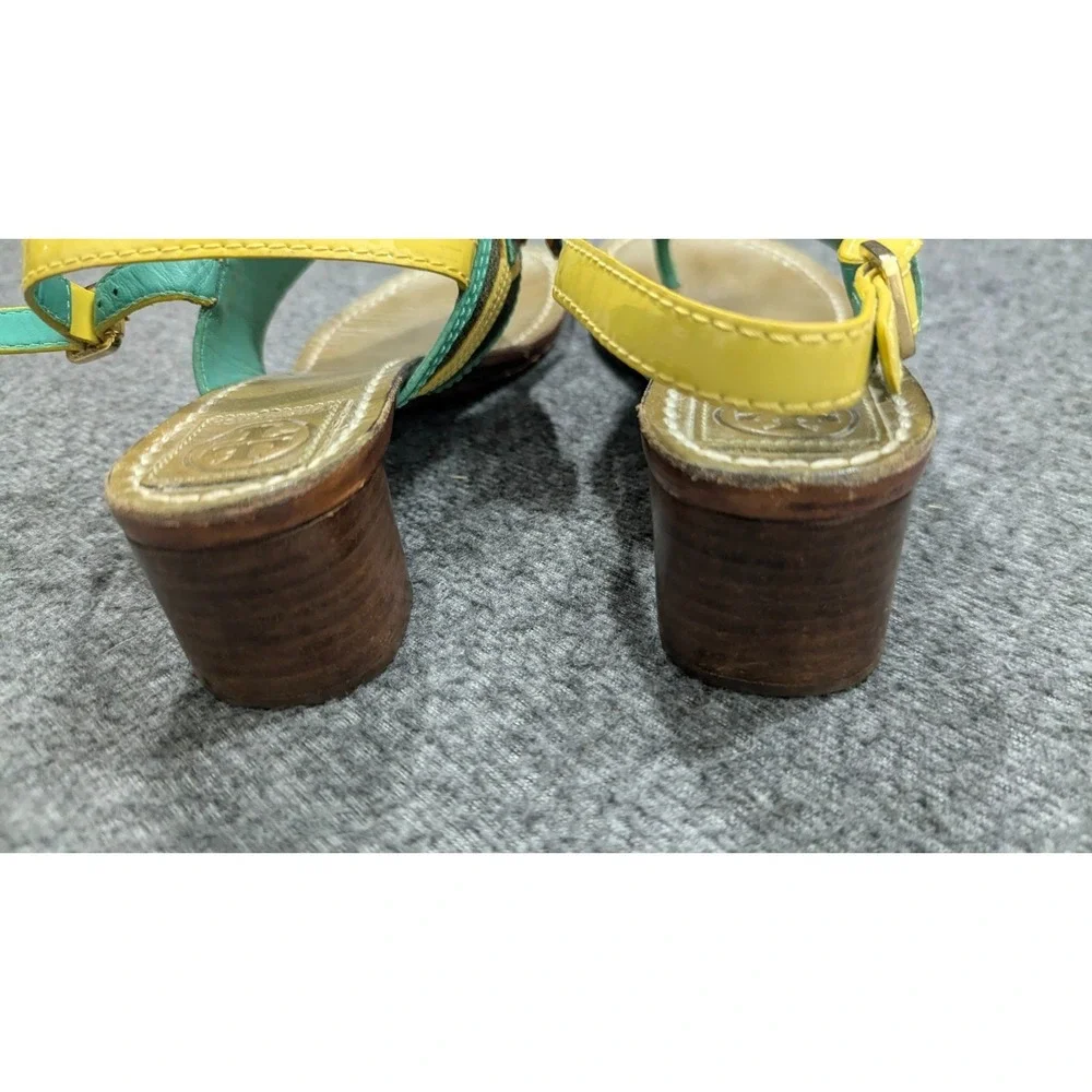 Tory Burch Sandals Womens 6M Green Yellow Boho Jewels Embellished Wearable Art